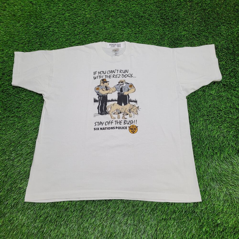 Vintage 90s Funny Police Dog Shirt 2XL 25x27 White Rez-Dogs USA